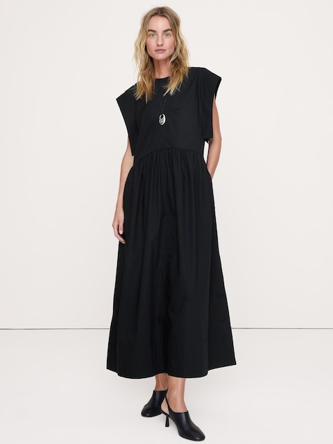 ROBE LONGUE À TAILLE TOMBANTE EN POPELINE DE COTON