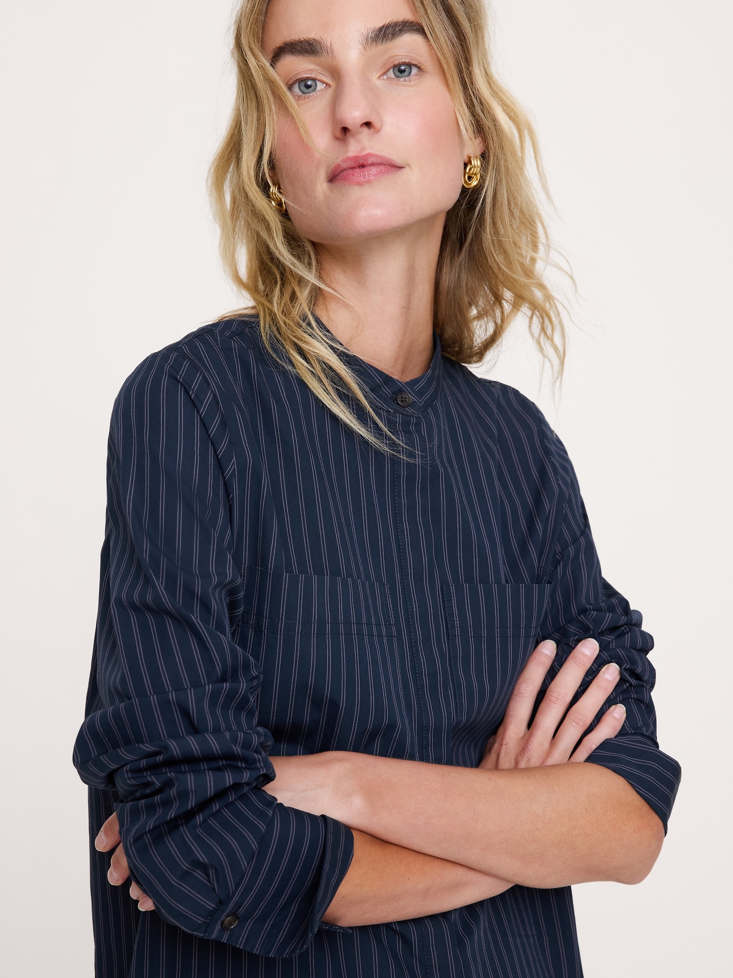 Cotton Trapeze Mini Shirt Dress