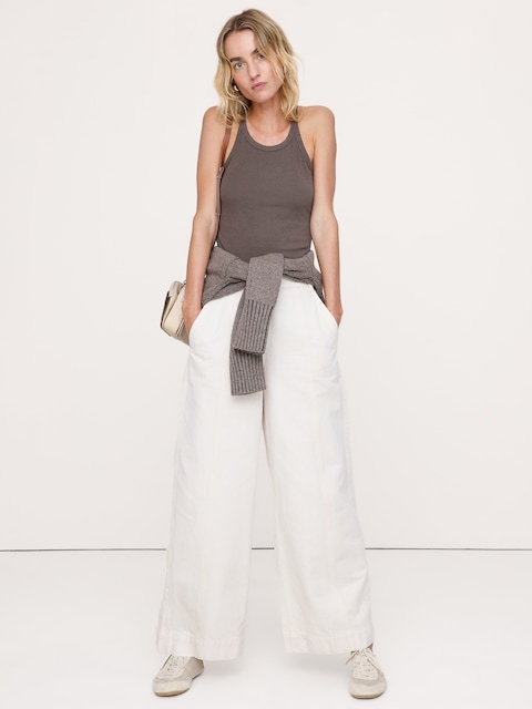 CAMISOLE À ENCOLURE DÉGAGÉE EN TRICOT CÔTELÉ