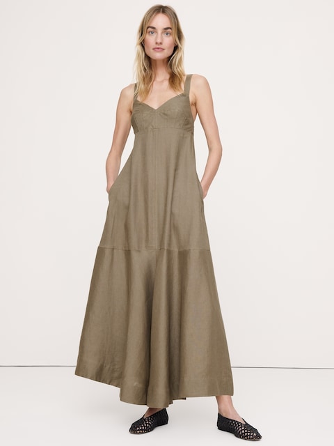 ROBE LONGUE EN LIN À TAILLE EMPIRE