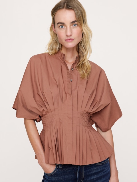 HAUT À TAILLE PLISSÉE EN POPELINE DE COTON