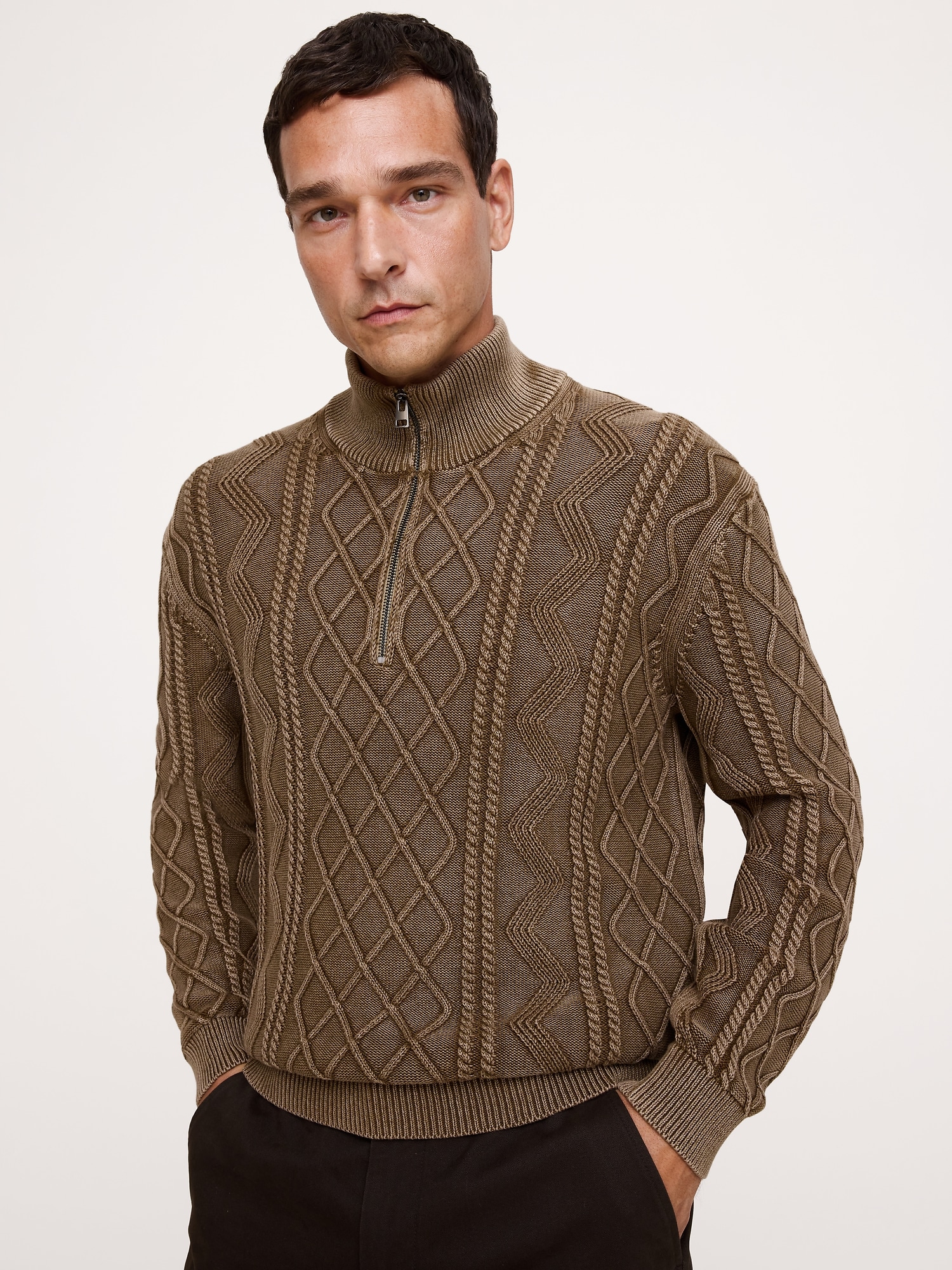 Cotton Cable-Knit Quarter-Zip Sweater