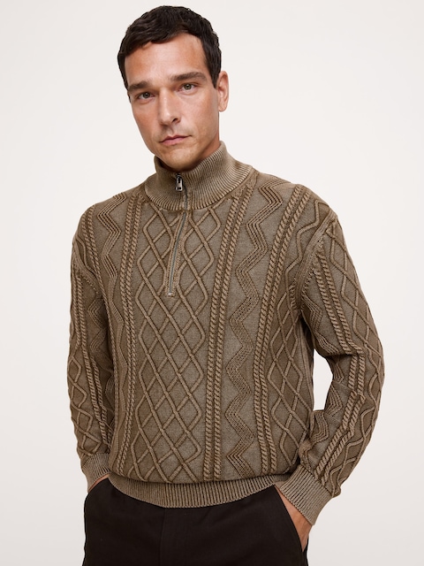 Cotton Cable-Knit Quarter-Zip Sweater