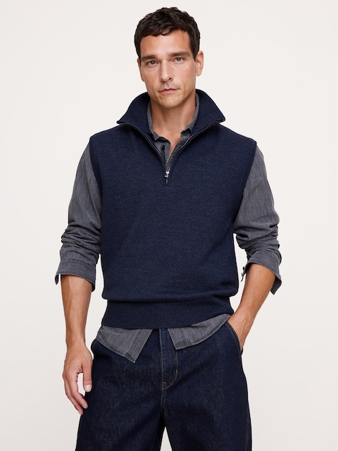 GILET EN LAINE MÉRINOS À GLISSIÈRE AU QUART