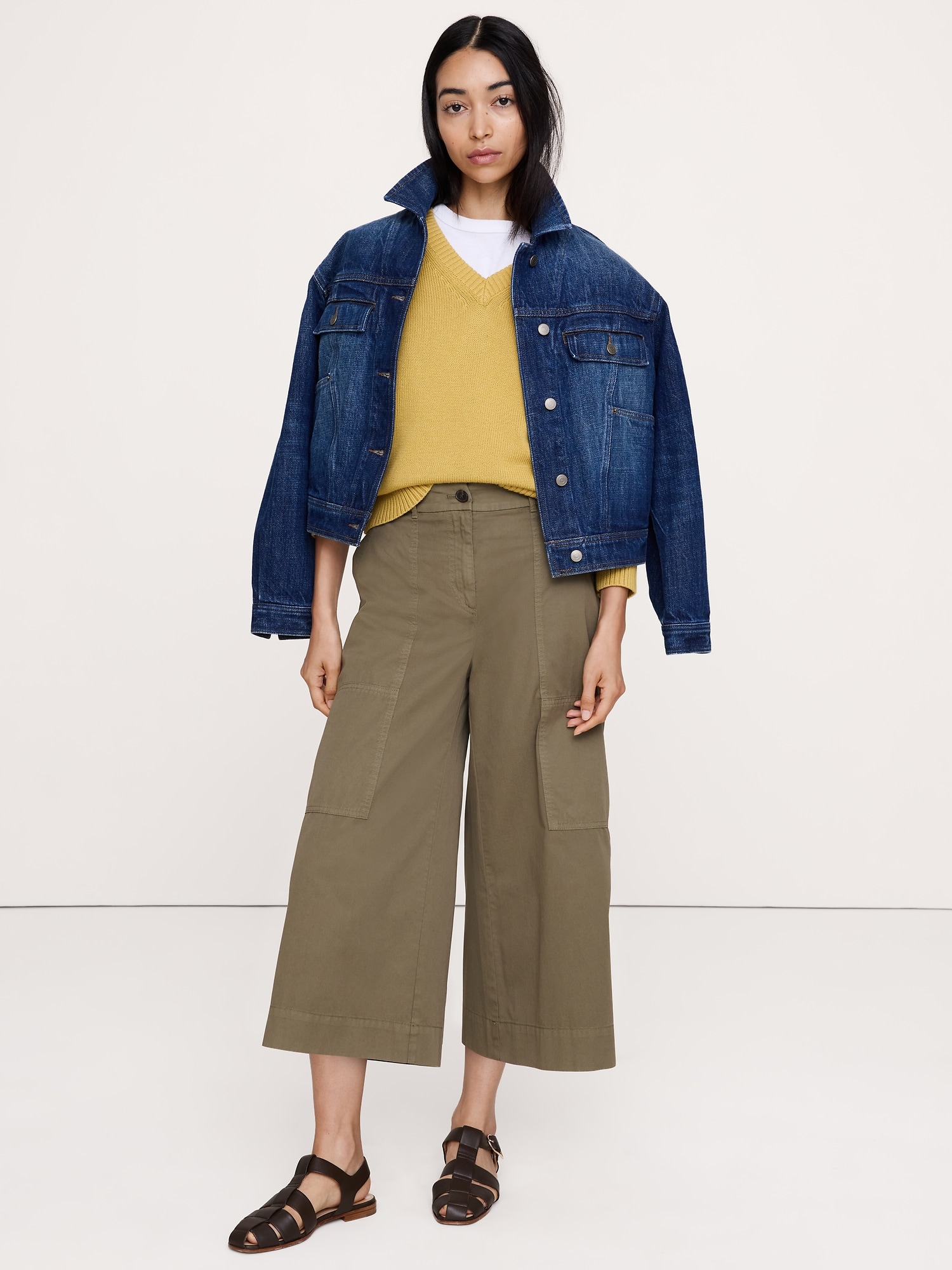 L'image numéro 1 présente Pantalon gaucho en sergé de coton