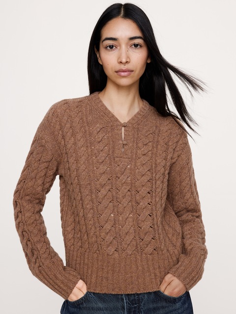 CHANDAIL TORSADÉ ET BOUTONNÉ EN MÉLANGE DE LAINE MÉRINOS ET DE YAK