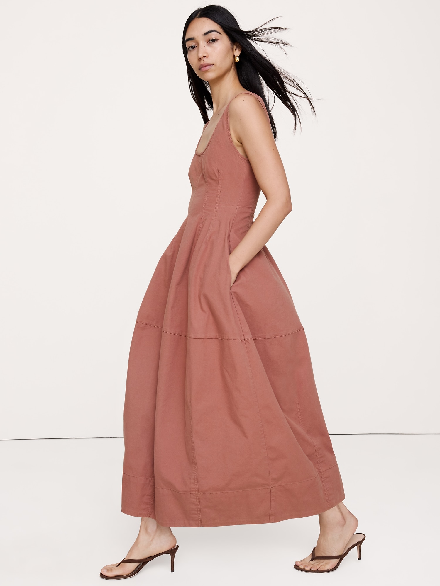 Image number 4 showing, Stretch-Cotton Barrel Midi Dress