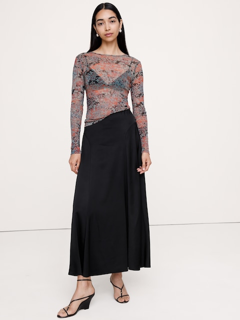 JUPE LONGUE EN SATIN EXTENSIBLE
