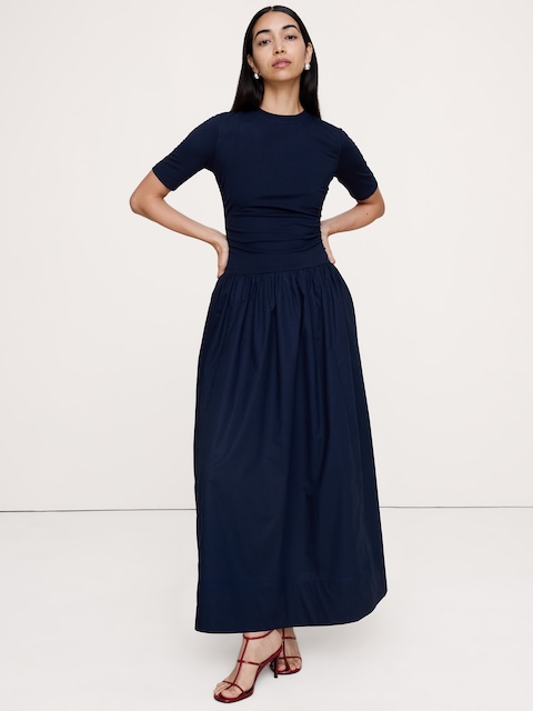 ROBE LONGUE EN JERSEY ET POPELINE DE COTON