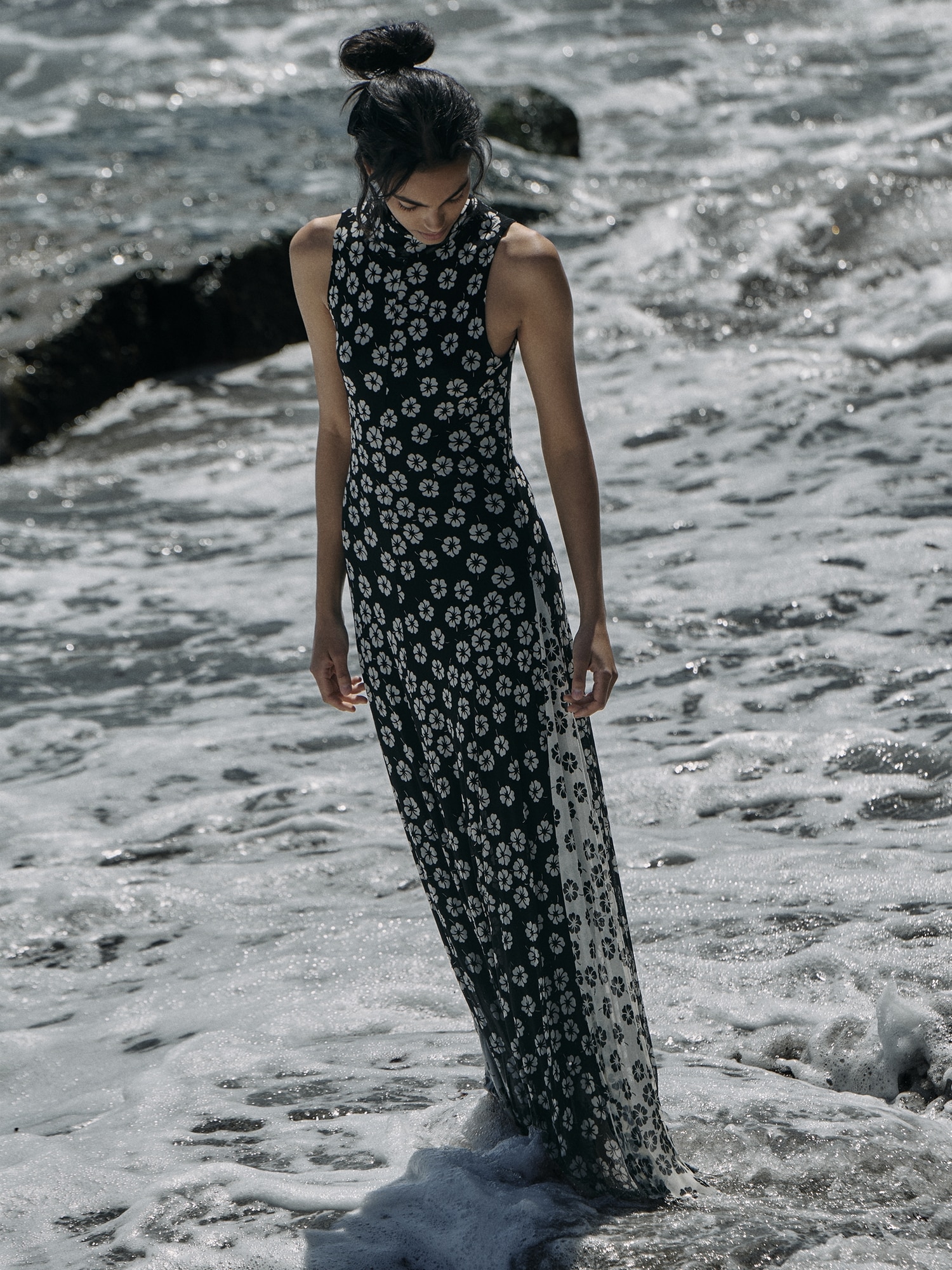 Mesh Tie-Neck Maxi Dress