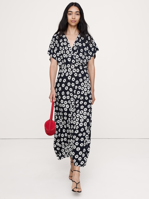 ROBE LONGUE À MANCHES LARGES EN CRÊPE