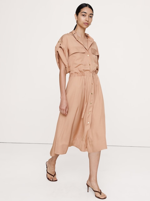 ROBE-CHEMISIER MI-LONGUE FLUIDE EN SERGÉ