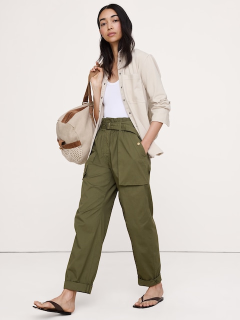 PANTALON À TAILLE FRONCÉE EN COTON INDÉCHIRABLE