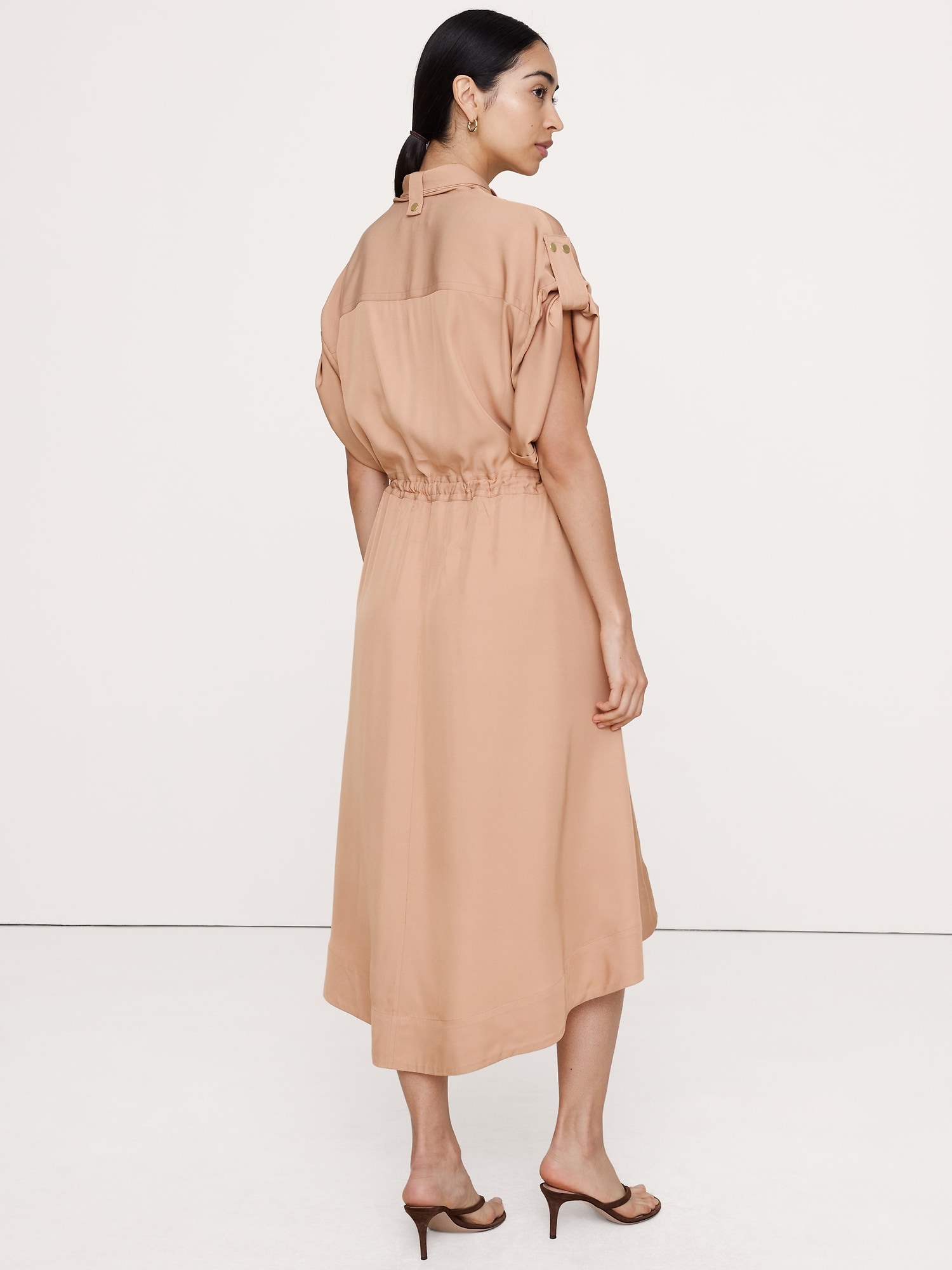Image number 3 showing, Drapey Twill Midi Shirt Dress