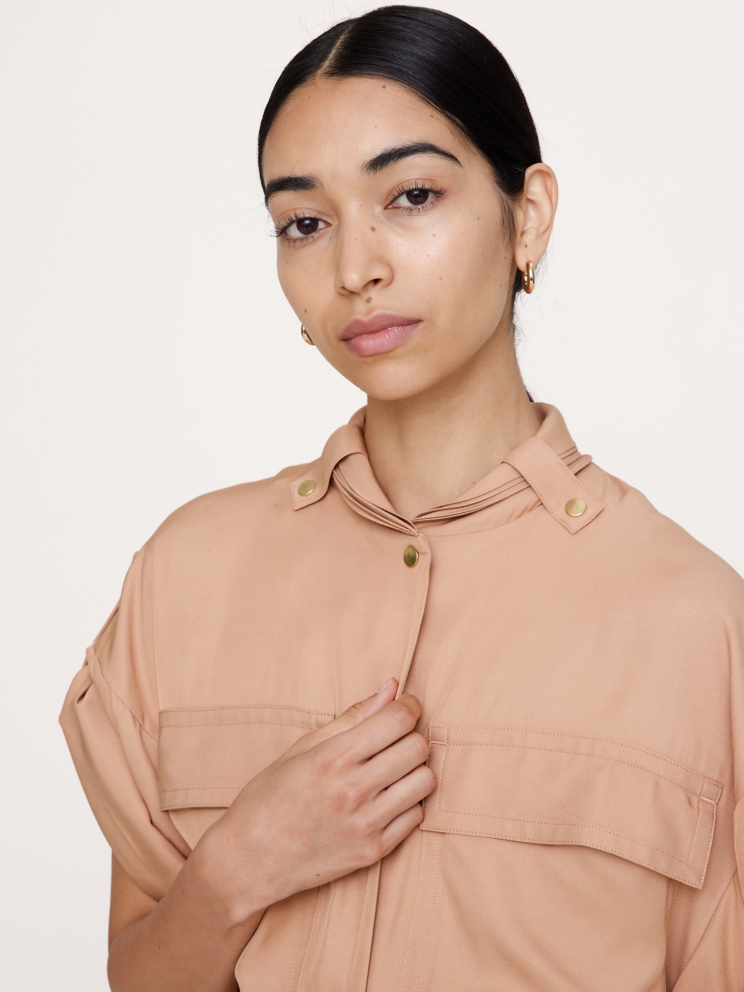 Image number 4 showing, Drapey Twill Midi Shirt Dress
