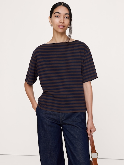T-SHIRT À ENCOLURE BATEAU EN COTON FLAMMÉ