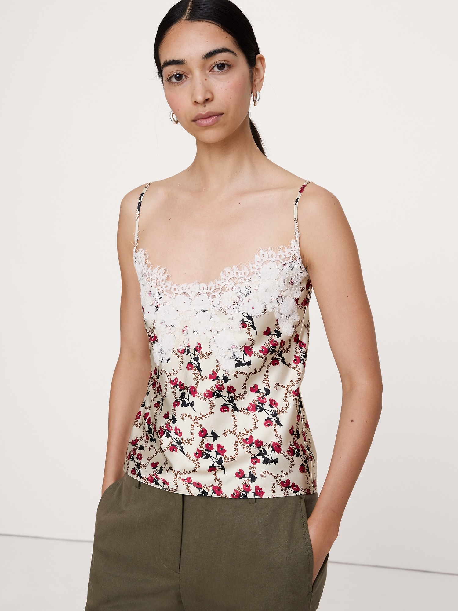 Image number 1 showing, Stretch-Satin Lace-Trim Camisole