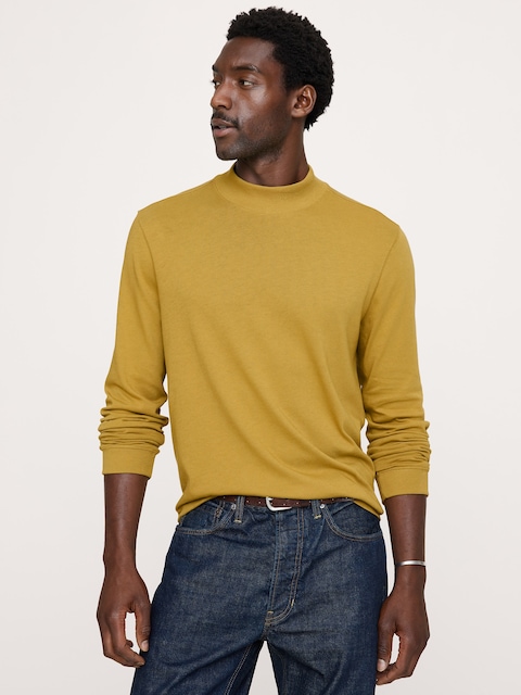 Cotton Jersey Mock-Neck T-Shirt
