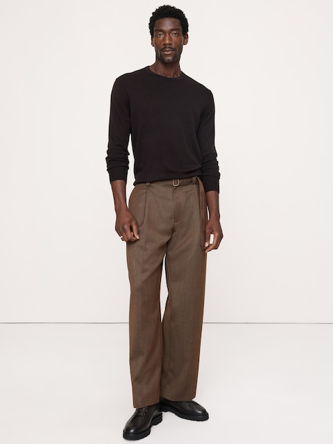 PANTALON HABILLÉ À COUPE AMPLE EN SERGÉ AVEC CEINTURE