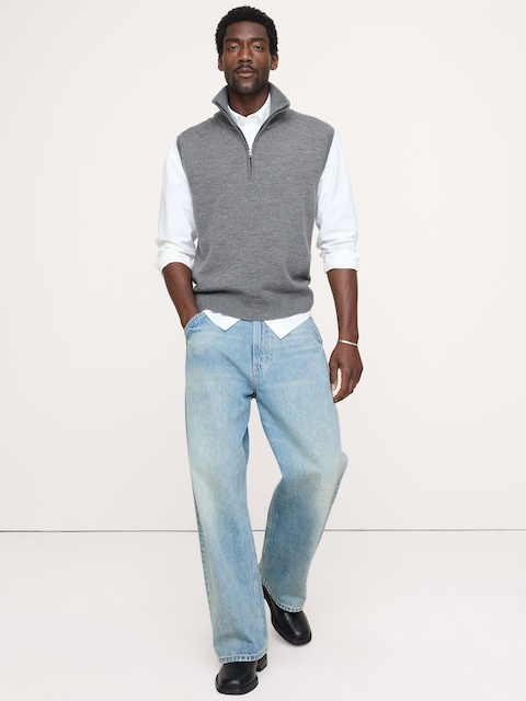 GILET EN LAINE MÉRINOS À GLISSIÈRE AU QUART