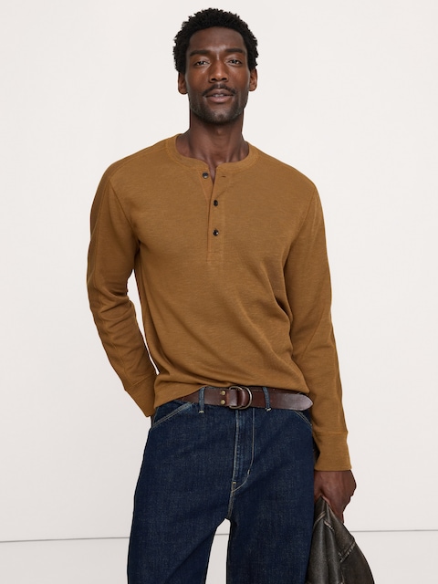 T-SHIRT HENLEY EN TRICOT DOUBLE DE FIL FLAMMÉ