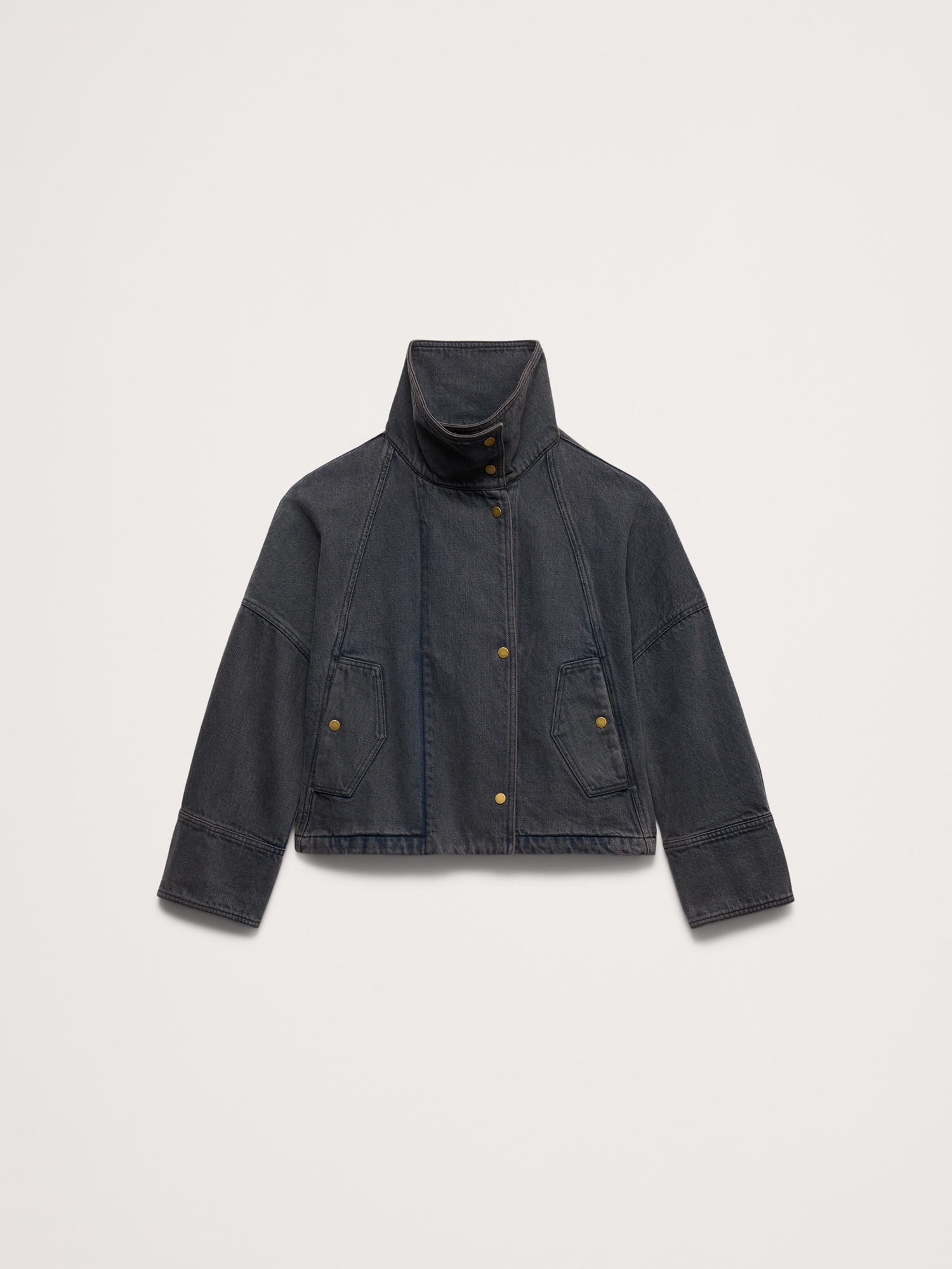 Cropped Denim Trench Coat