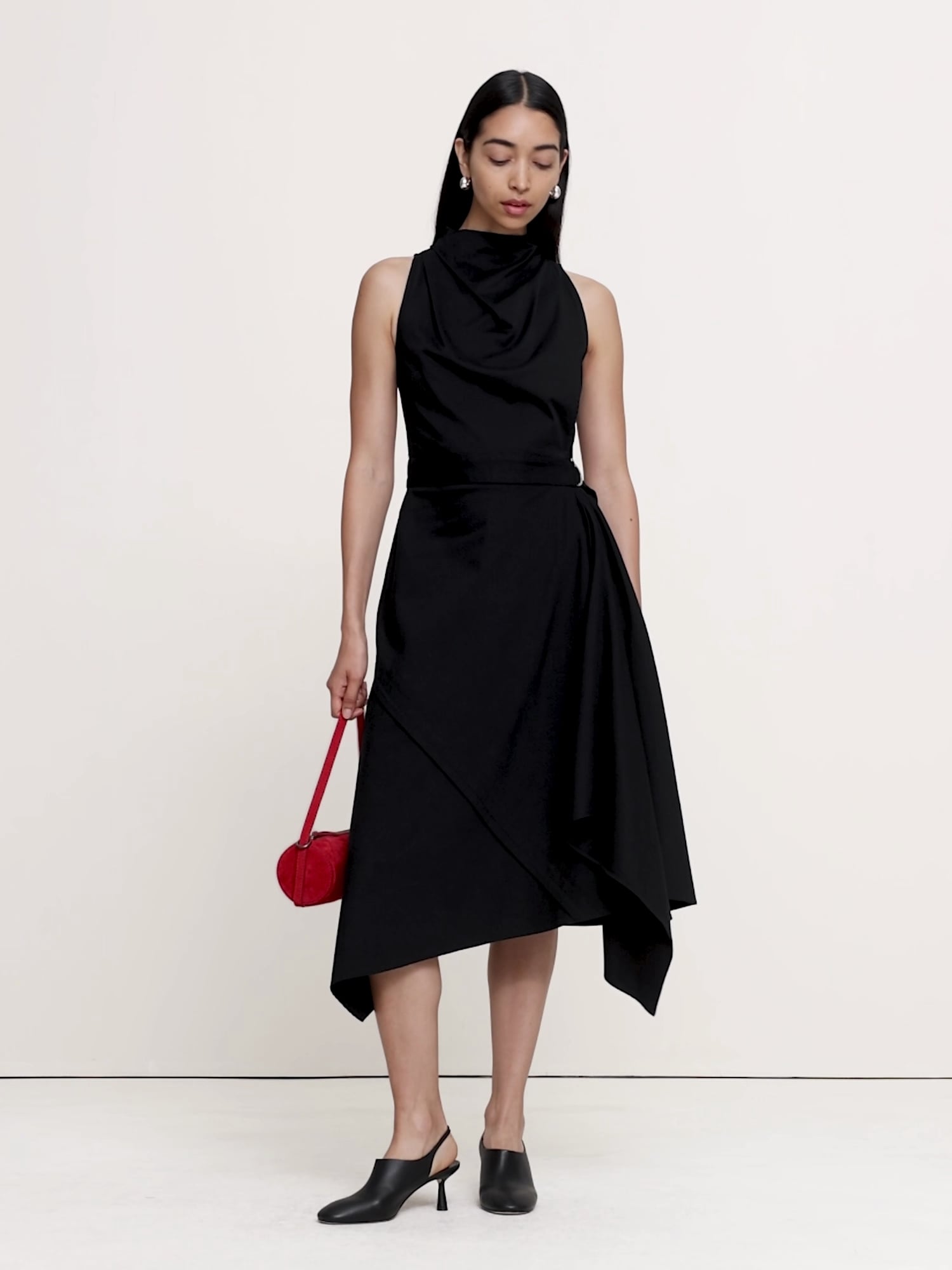 Stretch-Cotton Cowl-Neck Midi Dress