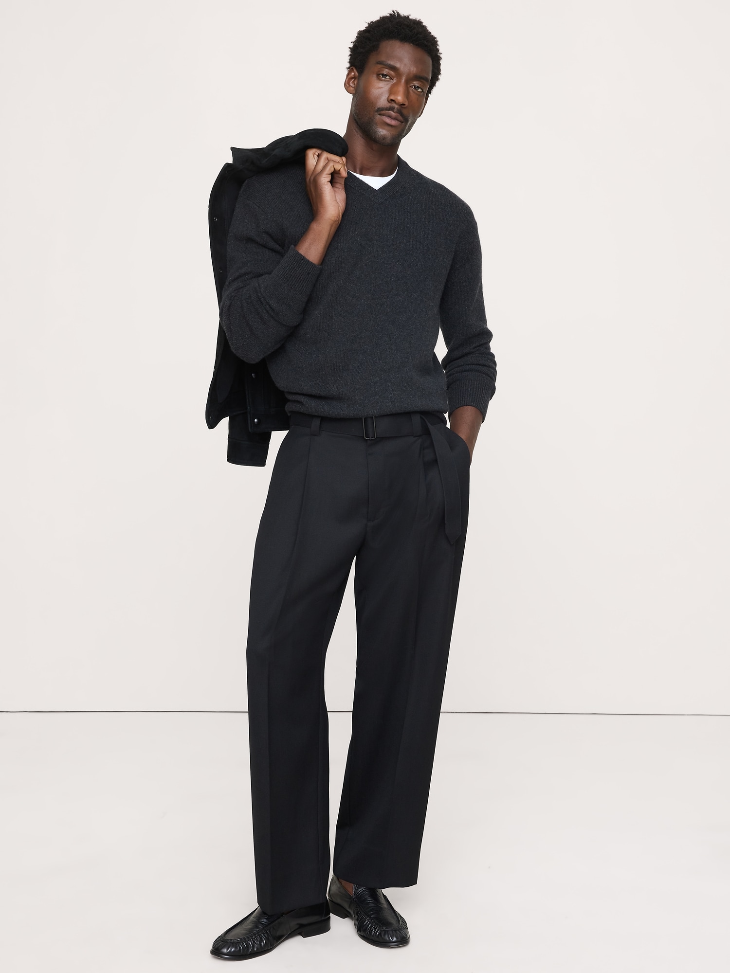Loose Belted Twill Dress Pant