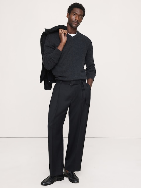PANTALON HABILLÉ À COUPE AMPLE EN SERGÉ AVEC CEINTURE