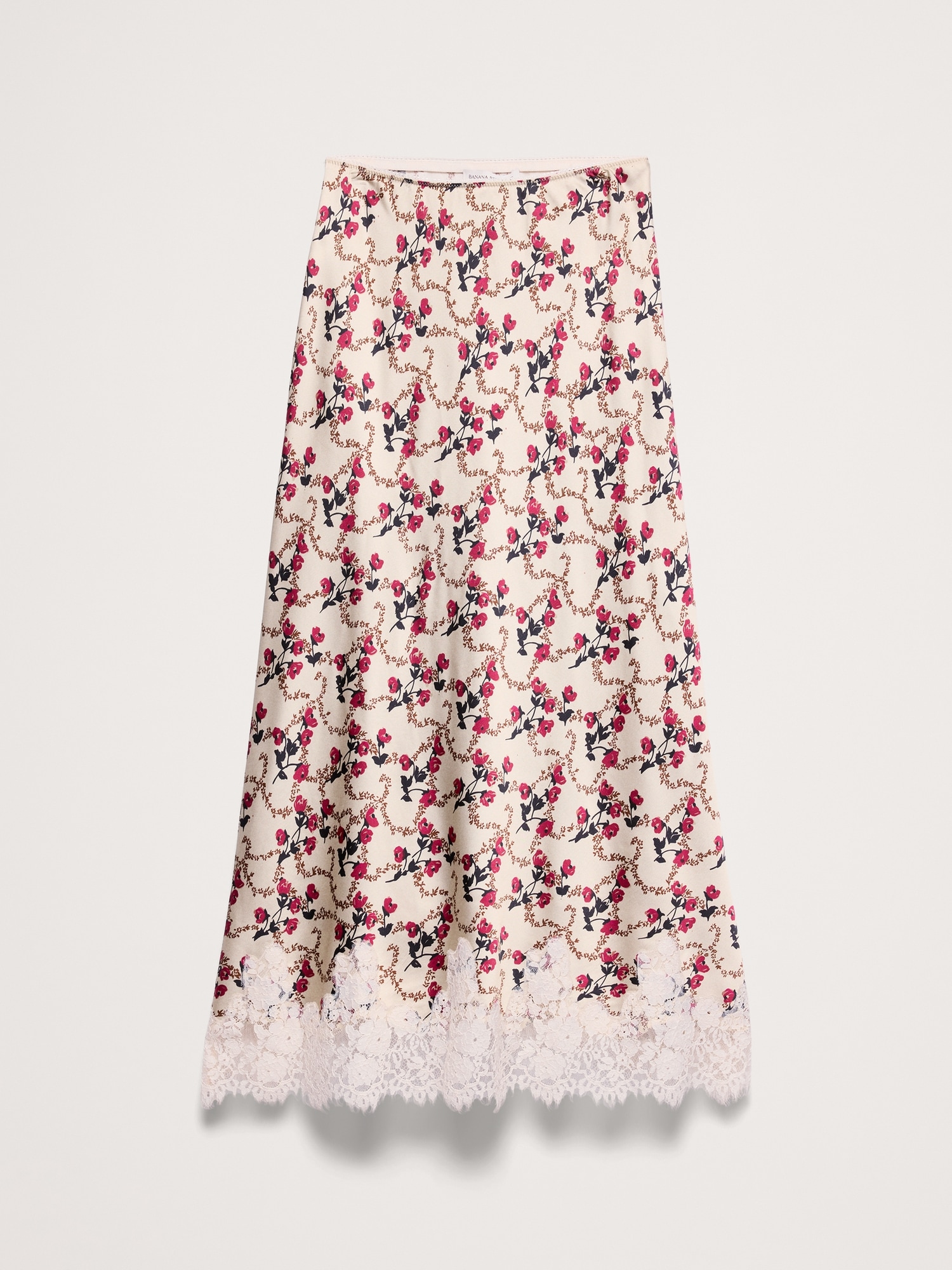 Image number 5 showing, Stretch-Satin Lace Trim Midi Skirt