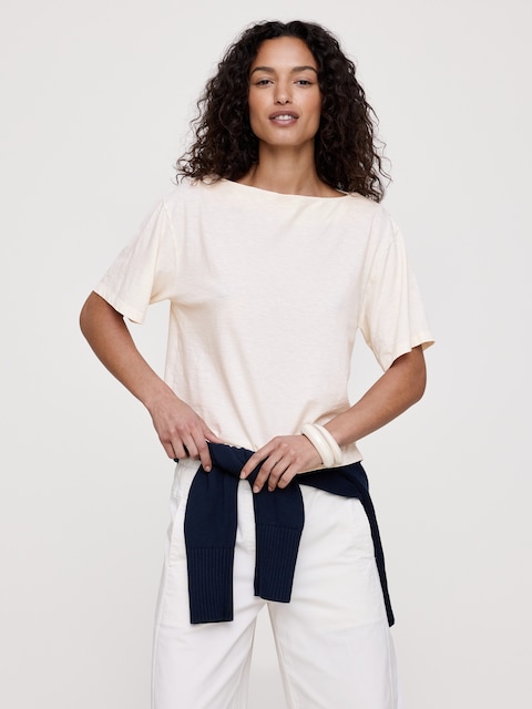 T-SHIRT À ENCOLURE BATEAU EN COTON FLAMMÉ