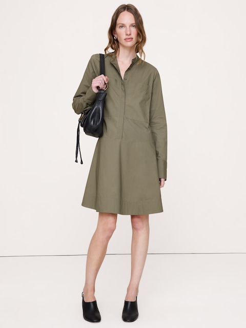 ROBE-CHEMISIER TRAPÈZE COURTE EN COTON