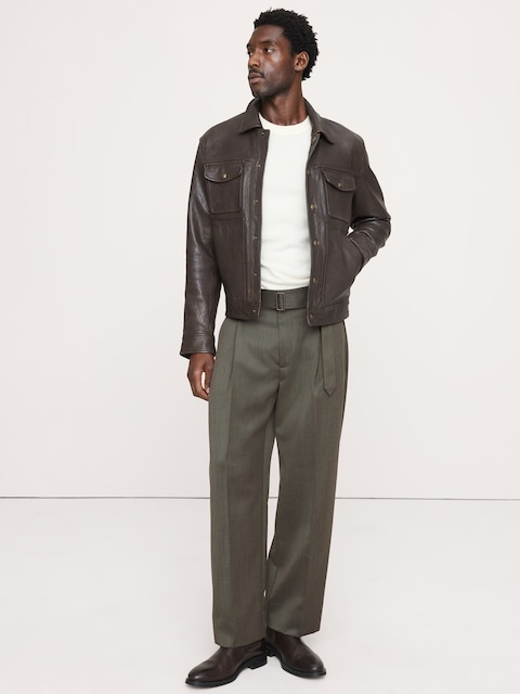 PANTALON HABILLÉ À COUPE AMPLE EN SERGÉ AVEC CEINTURE