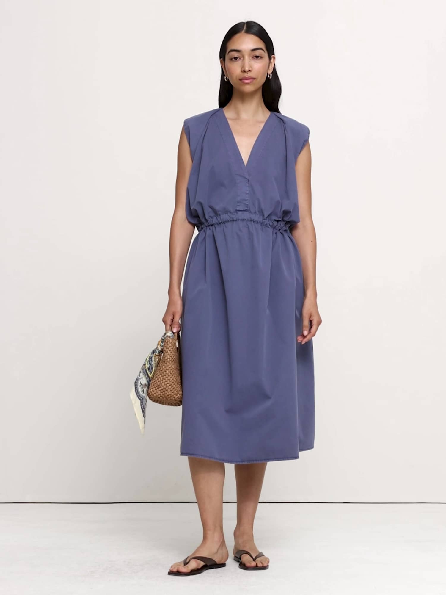 Cotton Twill Cinch-Waist Dress