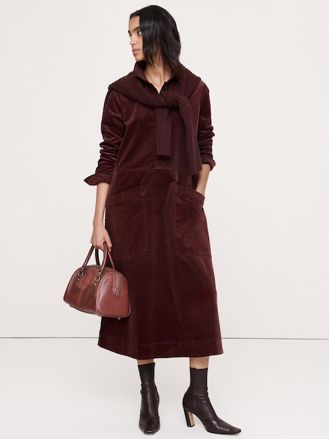 ROBE-CHEMISIER EN VELOURS CÔTELÉ À POCHES