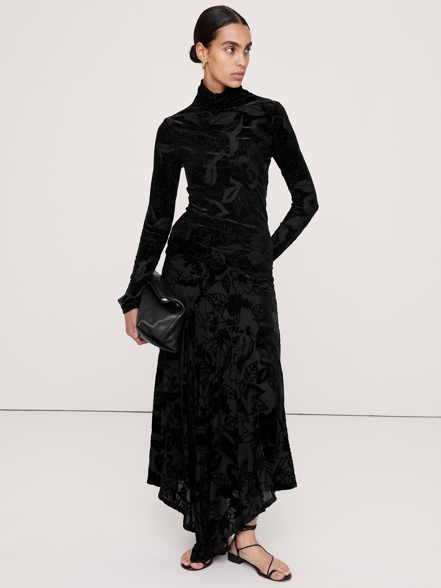 Burnout Velvet Long-Sleeve Turtleneck Top