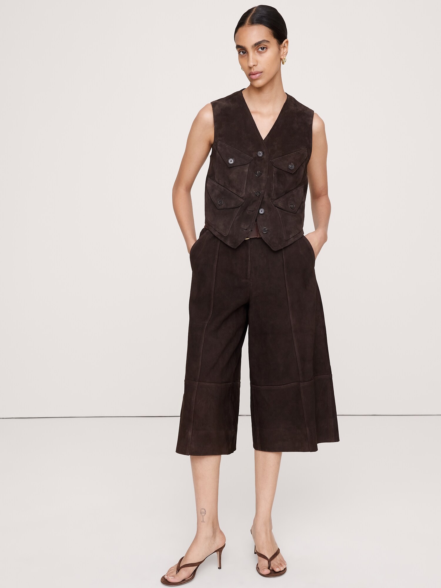 Image number 3 showing, High-Rise Suede Culotte