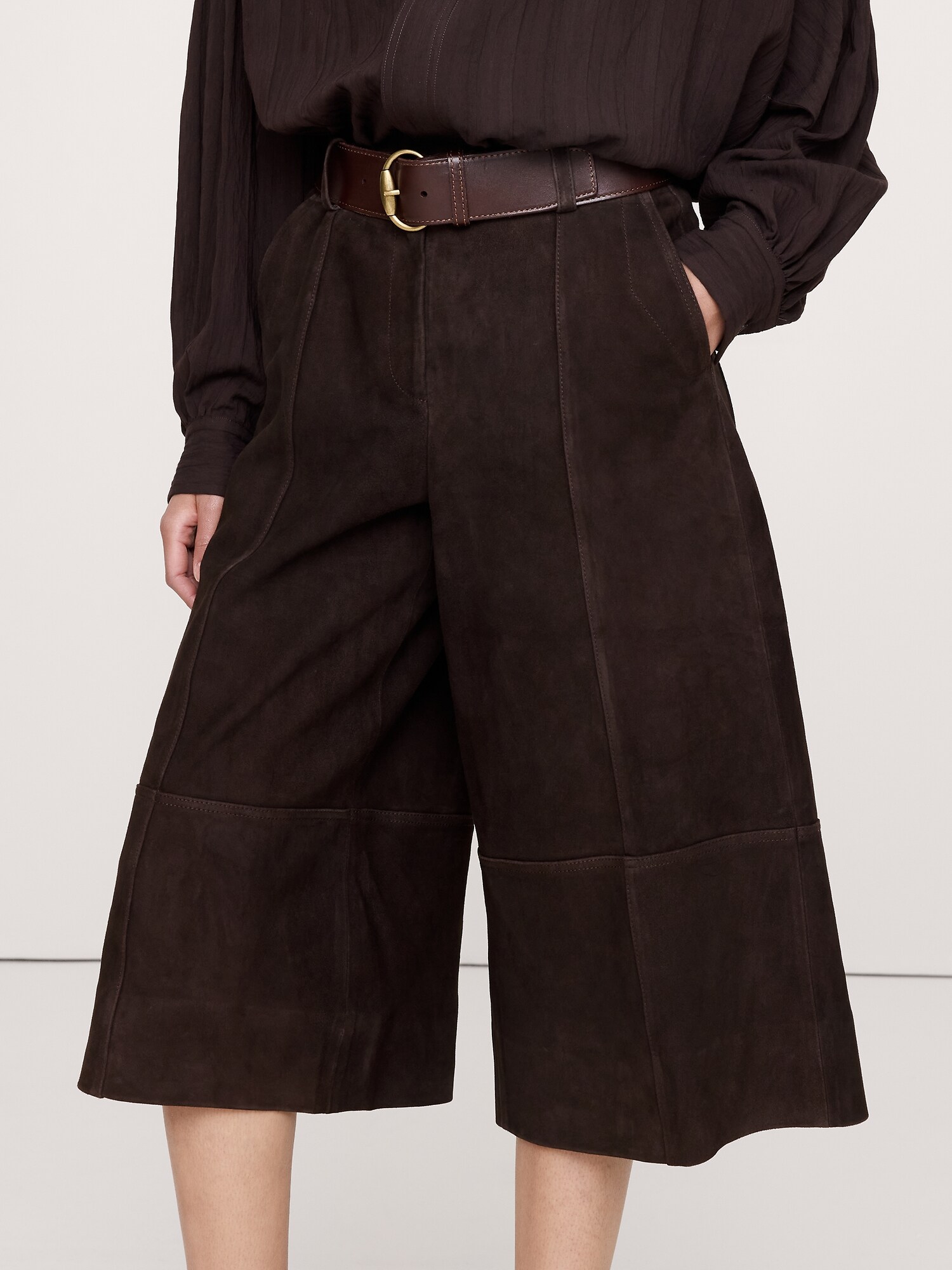 Image number 5 showing, High-Rise Suede Culotte