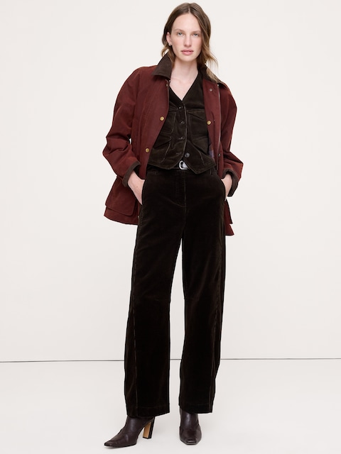 PANTALON COUPE BARIL À TAILLE HAUTE EN VELOURS CÔTELÉ