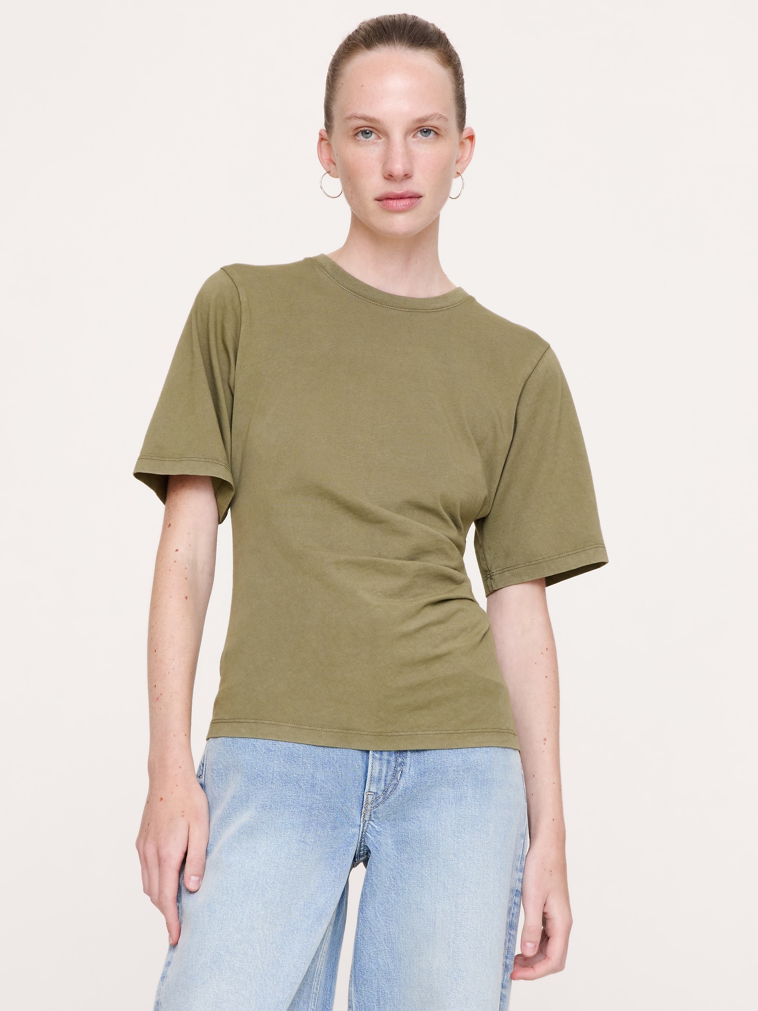 L'image numéro 1 présente T-shirt rétro froncé sur les côtés en coton