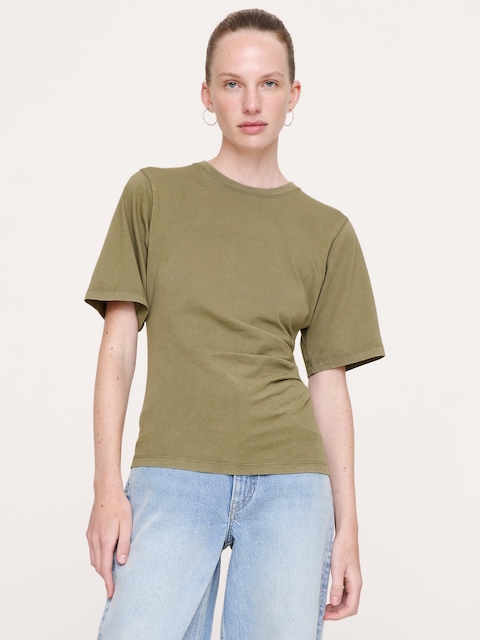 T-SHIRT RÉTRO FRONCÉ SUR LES CÔTÉS EN COTON