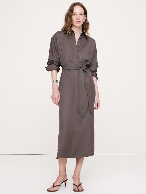ROBE-CHEMISIER MI-LONGUE EN VISCOSE