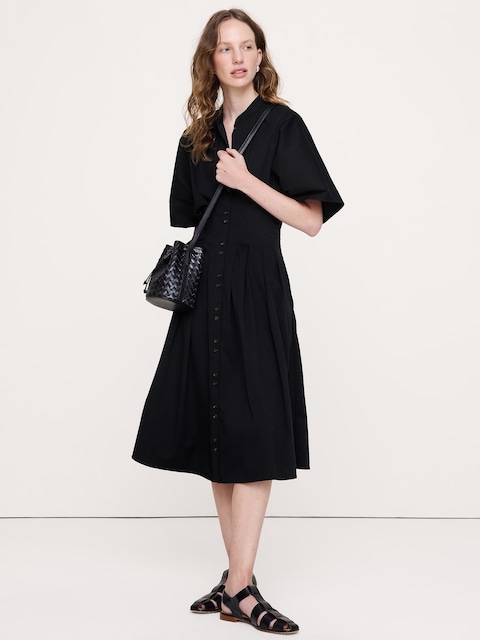 ROBE MI-LONGUE À PLIS EN COTON EXTENSIBLE