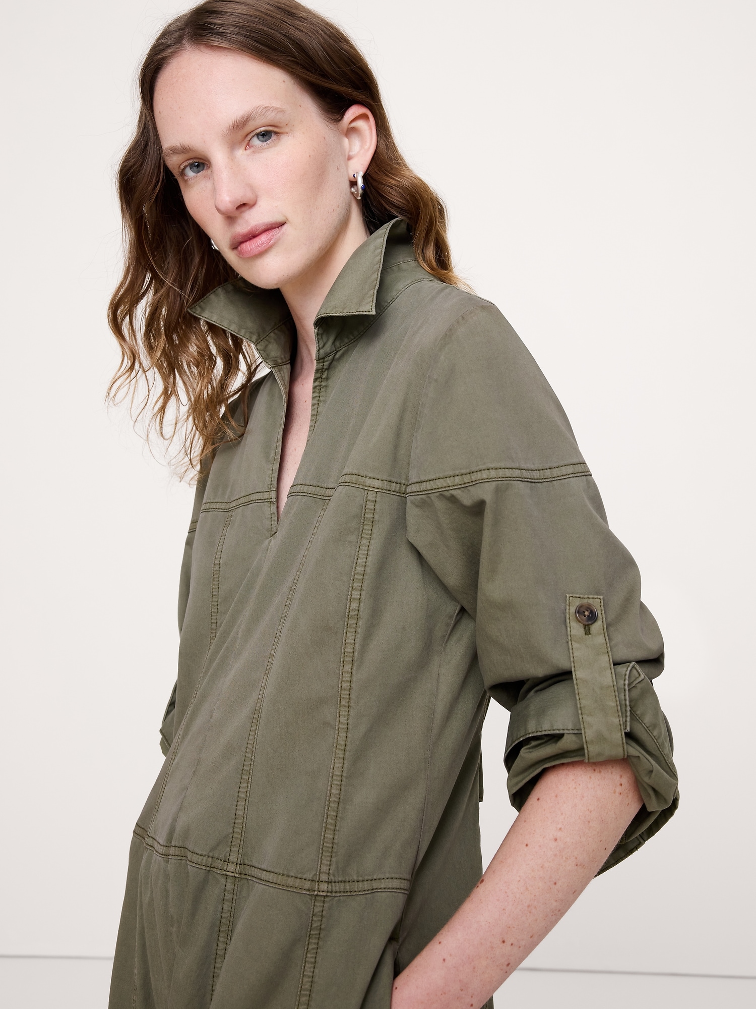 Cotton Twill Paneled Shirt Dress