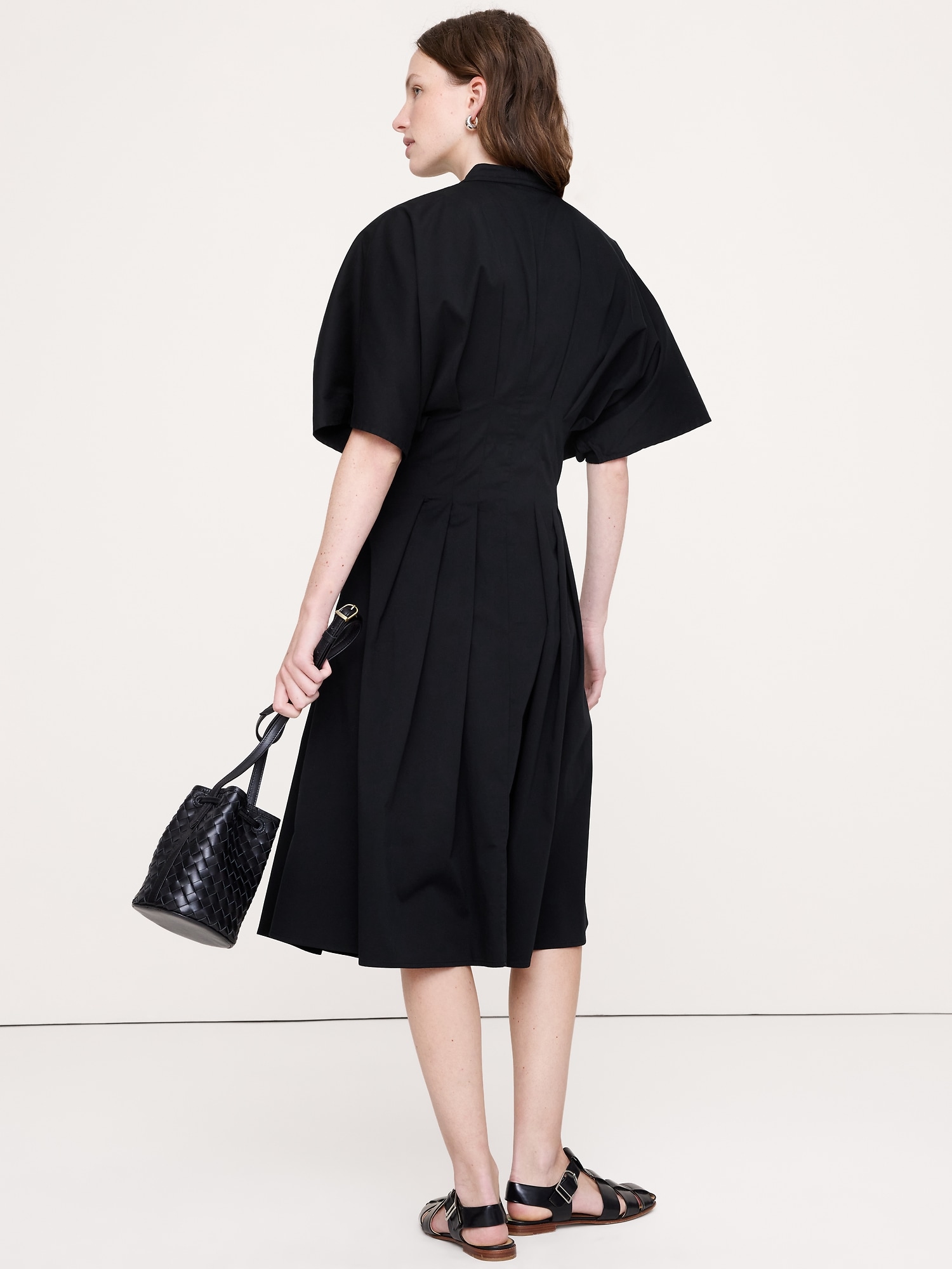 L'image numéro 3 présente Robe mi-longue à plis en coton extensible