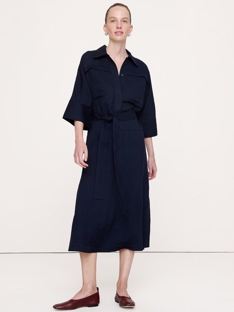 ROBE-CHEMISIER MI-LONGUE EN SERGÉ FLUIDE