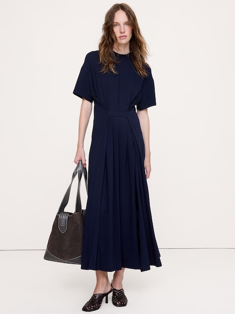 ROBE LONGUE SURDIMENSIONNÉE EN COTON EXTENSIBLE À TAILLE NOUÉE