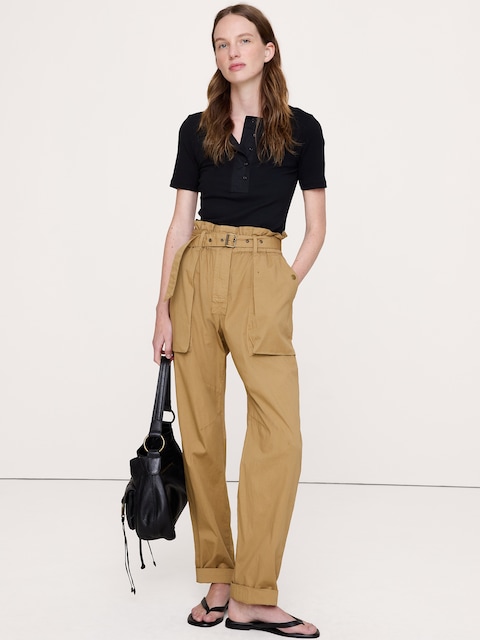 PANTALON À TAILLE FRONCÉE EN COTON INDÉCHIRABLE