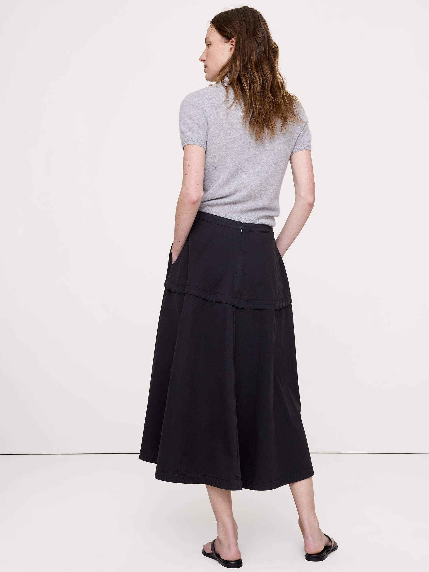 Cotton Twill Circle Midi Skirt