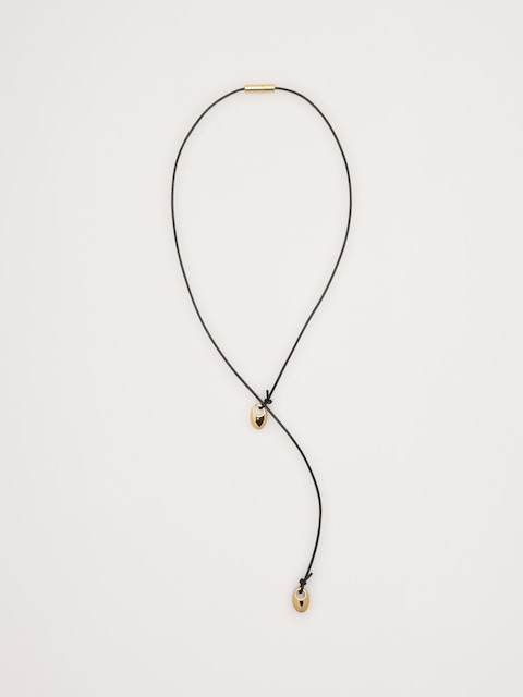 COLLIER EN CORDON DE CUIR ORNÉ D'EMBOUTS EN FORME DE GOUTTES